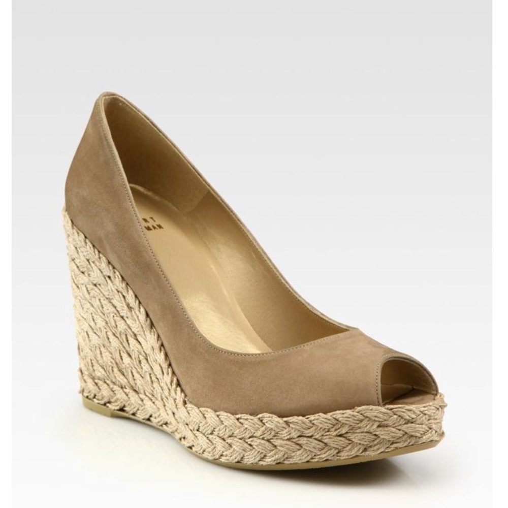 Stuart Weitzman Beige Nude Espadrille Wedge Heels